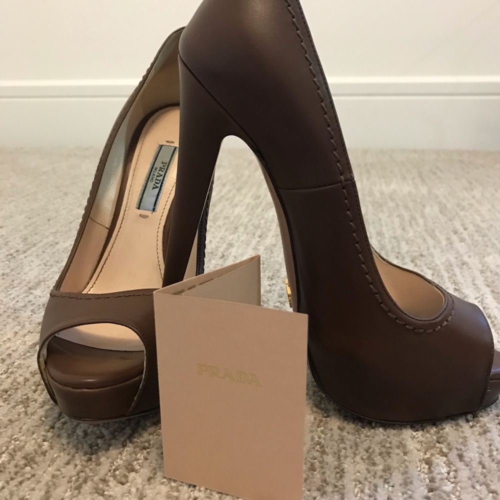 Prada Stitch Peep Toe Pumps